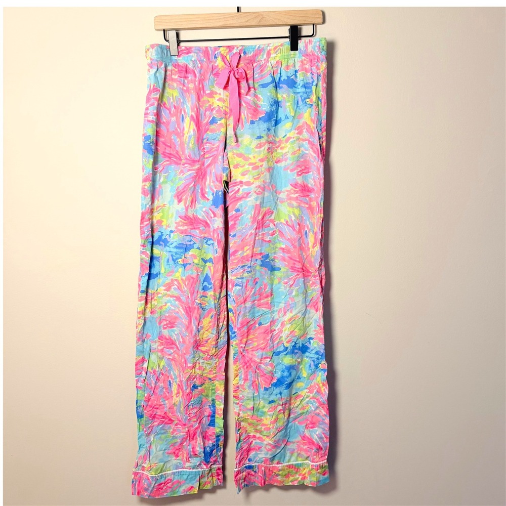 Lilly Pulitzer 100% Cotton Bright Floral Pajama Pants Sleep Full Length SZ M